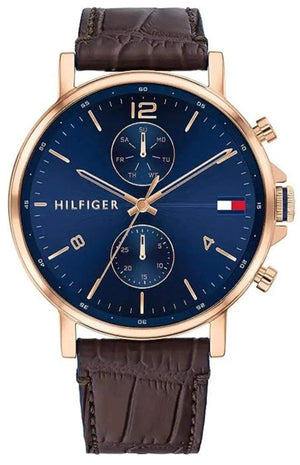 Tommy Hilfiger Daniel Blue Dial Brown Leather Strap Watch for Men - 1710418