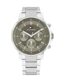 Tommy Hilfiger Tyson Chronograph Green Dial Silver Steel Strap Watch For Men - 1710587