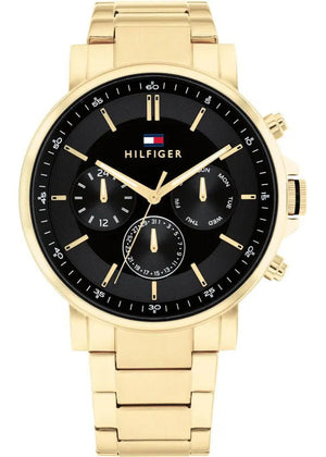 Tommy Hilfiger Tyson Chronograph Black Dial Gold Steel Strap Watch For Men - 1710589