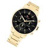 Tommy Hilfiger Tyson Chronograph Black Dial Gold Steel Strap Watch For Men - 1710589