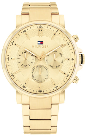 Tommy Hilfiger Tyson Chronograph Gold Dial Gold Steel Strap Watch For Men - 1710611