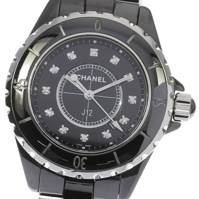 Chanel J12 Quartz Diamonds Black Dial Black Steel Strap Watch for 