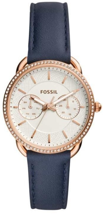 Fossil Tailor White Dial Blue Leather Strap Watch for Women