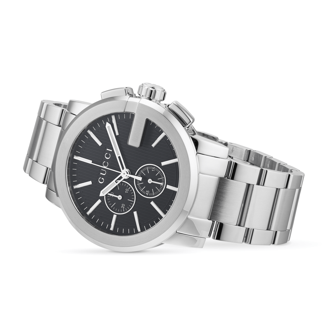 Gucci G Chrono Black Dial Silver Steel Strap Watch For Men Gucci G Chrono Black Dial Silver Steel Strap Watch For Men
