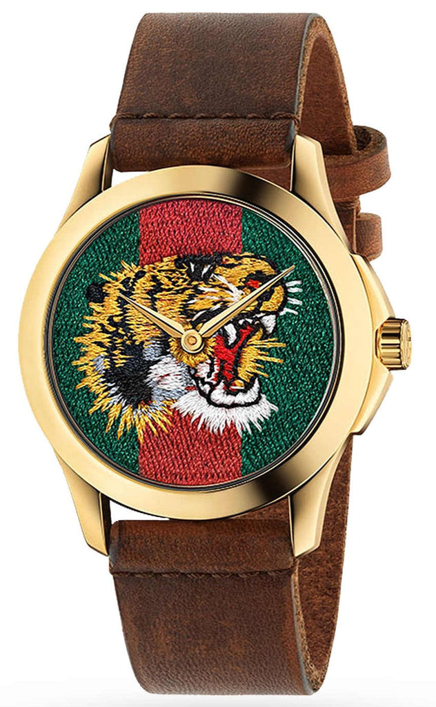 Gucci Le Marche Des Merveilles Red & Green Dial Brown Leather