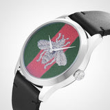 Gucci G Timeless Quartz Green & Red Dial Black Leather Strap Watch For Men - YA1264149