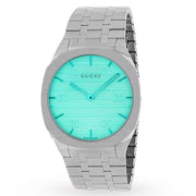 Gucci 25H Quartz Turquoise Dial Silver Steel Strap Watch For Women - YA163409
