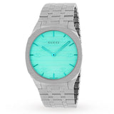 Gucci 25H Quartz Turquoise Dial Silver Steel Strap Watch For Women - YA163409