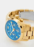 Michael Kors Runway Chronograph Blue Dial Gold Steel Strap Watch For Women - MK7353