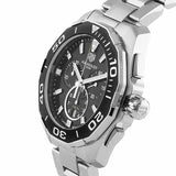 Tag Heuer Aquaracer Quartz Chronograph Black Dial Silver Steel Strap Jam Tangan untuk Pria - CAY111A.BA0927
