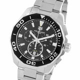 Tag Heuer Aquaracer Quartz Chronograph Black Dial Silver Steel Strap Jam Tangan untuk Pria - CAY111A.BA0927