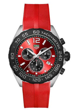 Tag Heuer Formula 1 Chronograph 41mm Red Dial Red Rubber Strap Watch for Men - CAZ101AN.FT8055