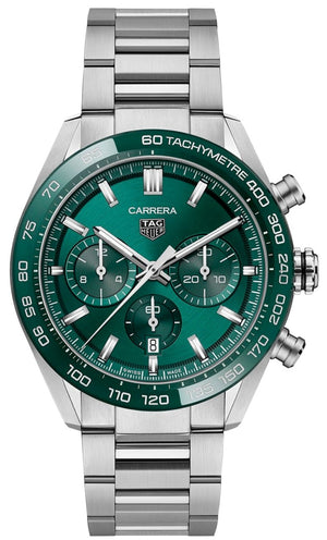 Tag Heuer Carrera Chronograph 44mm Green Dial Silver Steel Strap Watch for Men - CBN2A1N.BA0643