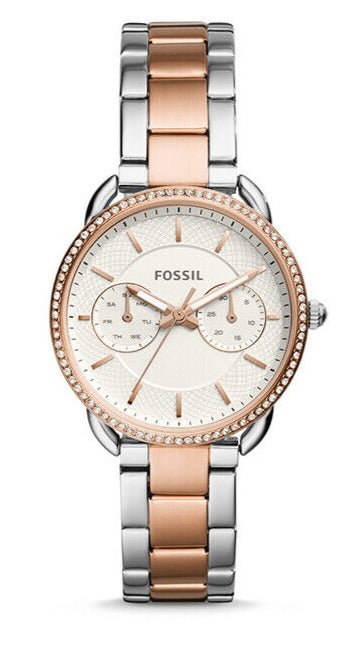 Fossil Tailor White Dial Two Tone Steel Strap Watch for Women display picture 2