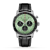 Breitling Navitimer B01 Chronograph 43 Green Dial Black Leather Strap Watch for Men - AB0138241L1P1