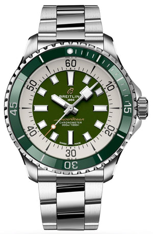 Breitling Superocean Automatic 44mm Navy Green Dial Green Rubber Strap Watch for Men - A17376A31L1A1