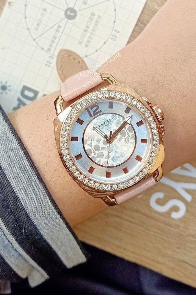 Coach Boyfriend Mother of Pearl Dial Pink Leather Strap Watch for Women - 14503151