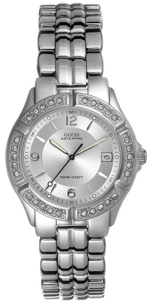 Guess Water Pro Diamonds Silver Dial Silver Steel Strap Watch For Women - G75511M