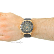 Guess Force Analog Black Dial Black Leather Strap Watch For Men - W0674G6
