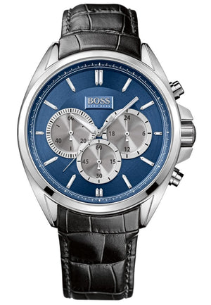 Hugo Boss Driver Chronograph Blue Dial Black Leather Strap Watch for Men - 1512882