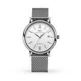 IWC Portofino Automatic White Dial Silver Mesh Bracelet Watch for Men - IW356505