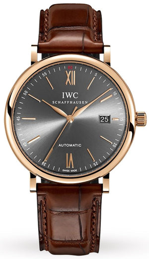 IWC Portofino Automatic Grey Dial Brown Leather Strap Watch for Men - IW356511