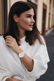 Tommy Hilfiger Carly Silver Dial Cream Leather Strap Watch for Women - 1781790
