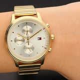 Tommy Hilfiger Blake White Dial Gold Steel Strap Watch for Women - 1781905