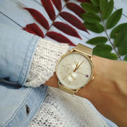 Tommy Hilfiger Jenna Quartz White Dial Gold Mesh Bracelet Watch For Women - 1781943
