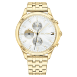 Tommy Hilfiger Whitney Chronograph Quartz Mother of Pearl White Dial Gold Steel Strap Watch For Women - 1782121