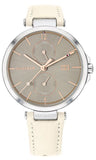 Tommy Hilfiger Angela Silver Dial Cream Leather Strap Watch for Women - 1782123