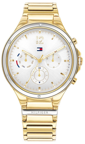Tommy Hilfiger Eve Chronograph Quartz White Dial Gold Steel Strap Watch For Women - 1782278