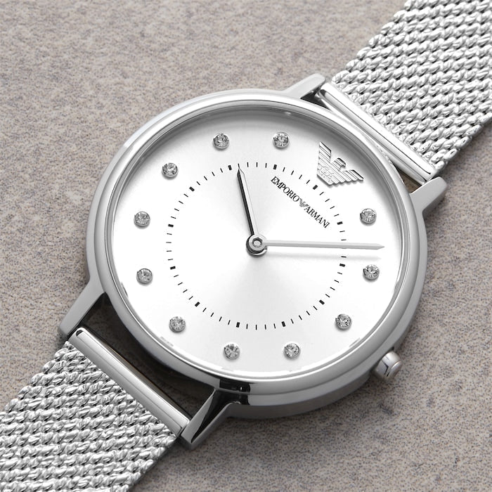 Emporio Armani Kappa Silver Dial Silver Mesh Bracelet Watch  display picture 3