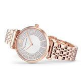 Emporio Armani Gianni T-Bar Crystals Silver Dial Rose Gold Steel Strap Watch For Women - AR11446