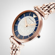 Emporio Armani Gianni T-Bar Quartz Crystals Black Dial Gold Steel Strap Watch For Women - AR11423