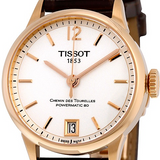 Jam Tangan Tissot Chemin Des Tourelles Powermatic 80 Lady Silver Dial Brown Leather Strap Untuk Wanita - T099.207.36.037.00