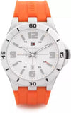 Tommy Hilfiger Analog White Dial Orange Rubber Strap Watch for Men - 1791063