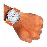 Tommy Hilfiger Analog White Dial Orange Rubber Strap Watch for Men - 1791063