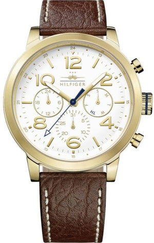 Tommy Hilfiger Jake Quartz White Dial Brown Leather Strap Watch for Men - 1791231