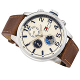 Tommy Hilfiger Jackson Multi-Function Silver Dial Brown Leather Strap Watch for Men - 1791239