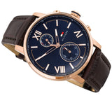 Tommy Hilfiger Alden Quartz Blue Dial Brown Leather Strap Watch for Men - 1791308