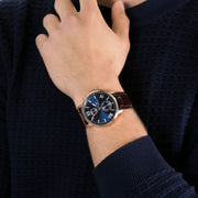 Tommy Hilfiger Aiden Quartz Blue Dial Brown Leather Strap Watch for Men - 1791308