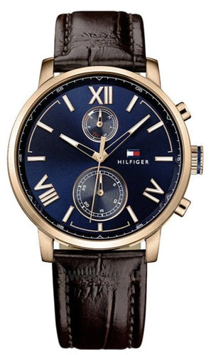 Tommy Hilfiger Alden Quartz Blue Dial Brown Leather Strap Watch for Men - 1791308