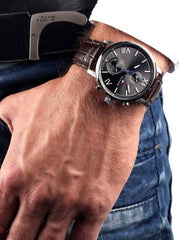 Tommy Hilfiger Aiden Quartz Black Dial Brown Leather Strap Watch for Men - 1791309