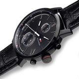 Tommy Hilfiger Alden Chronograph Black Dial Black Leather Strap Watch for Men - 1791310