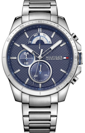 Tommy Hilfiger Decker Quartz Blue Dial Silver Steel Strap Watch for Men - 1791348