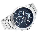 Tommy Hilfiger Decker Quartz Blue Dial Silver Steel Strap Watch for Men - 1791348