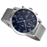 Tommy Hilfiger Kane Quartz Blue Dial Silver Mesh Bracelet Watch for Men - 1791398