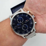 Tommy Hilfiger Kane Quartz Blue Dial Silver Mesh Bracelet Watch for Men - 1791398