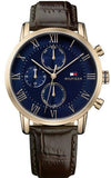 Tommy Hilfiger Kane Chronograph Blue Dial Brown Leather Strap Watch for Men - 1791399